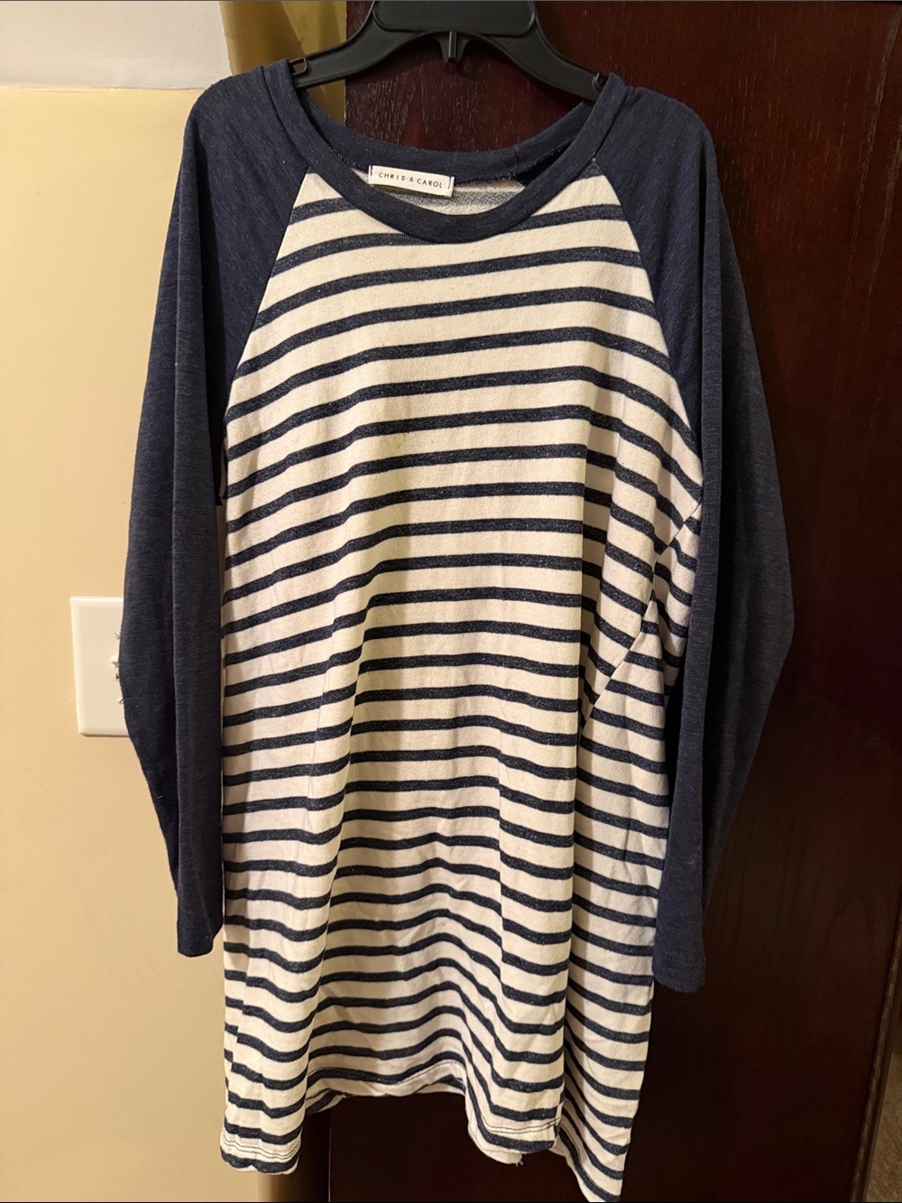 Chris & Carol Navy and White Striped Raglan Long Sleeve Tee
